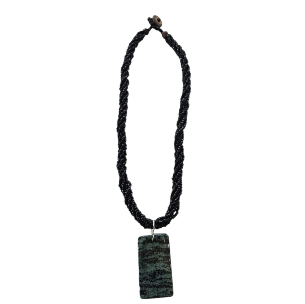 Jasper Gemstone Pendant Black Bead Handcrafted Necklace - Picture 4 of 4